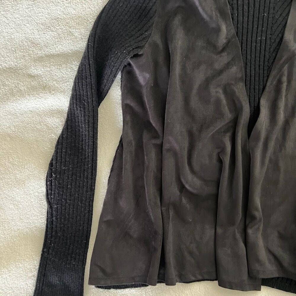 Sam Edelmen Black Open Front Cardigan Suede Panels, Size M - Picture 4 of 7